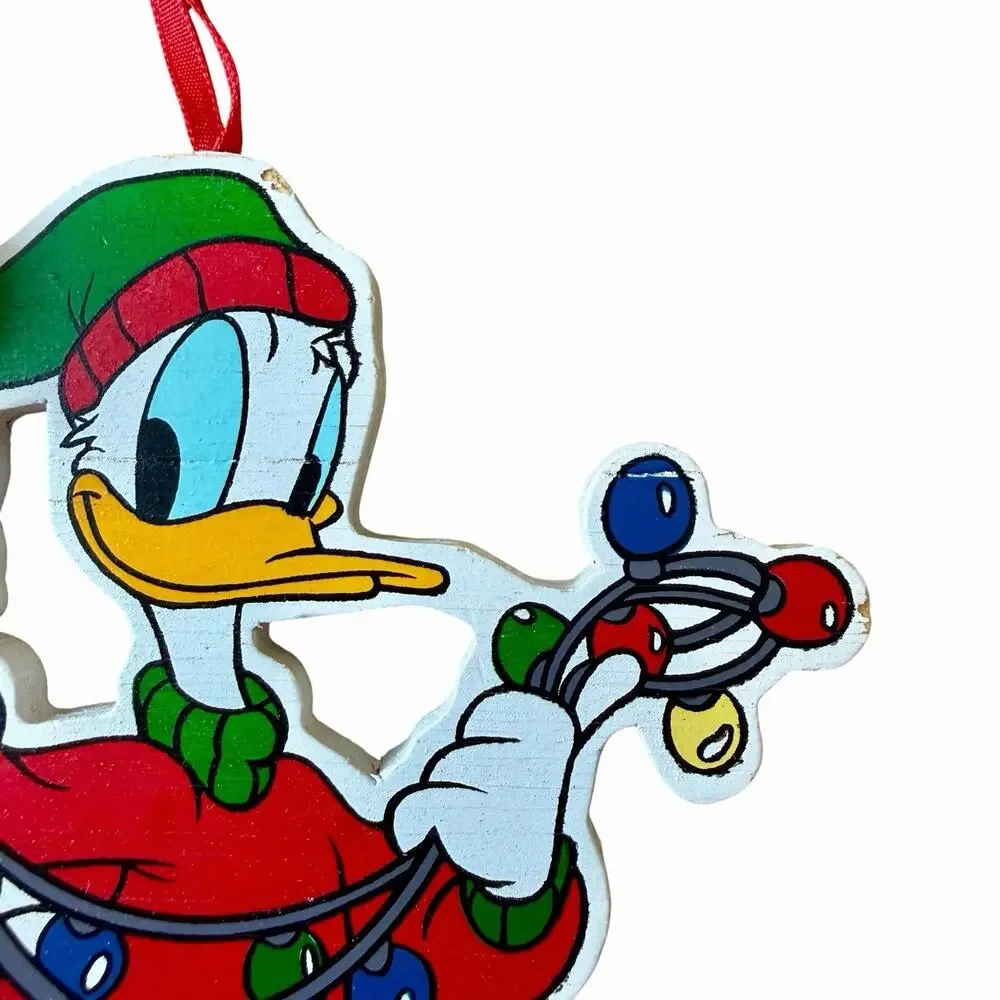 Vintage Disney Wooden Donald Duck Christmas Ornament Tangled Lights Kurt Adler